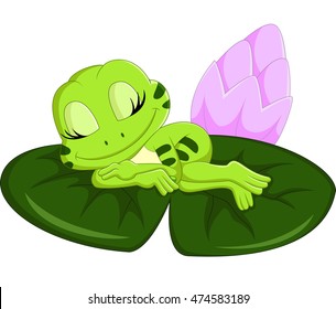 Cute frog sleeping  cartoon