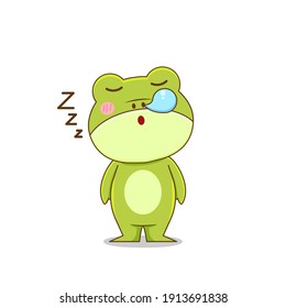 Cute frog sleeping. Vector illustration of chibi character isolated on white background.