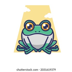 cute frog smile sitting. cartoon animal nature concept Isolated illustration. Flat Style suitable for Sticker Icon Design Premium Logo vector. Mascot Character