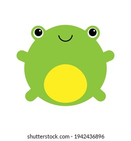 Cute frog smiling. Kawaii style frog drawing. Baby frog looking curious. Funny minimalistic cartoon character. Isolated on white background.