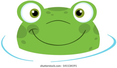 Cute Frog Smiling From Water. Vector Illustration