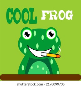 cute frog smoking drawn as vector for tee print