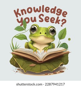 Cute Frog Standing on the Book looking Curious, Vector Illustration