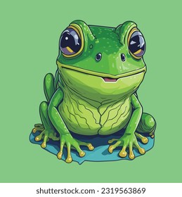 Cute Frog standing on lotus flower