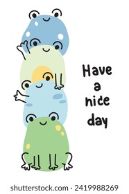 Cute frog stay together in line hand drawn style.Reptile animal character cartoon design.Have a nice day text.Kawaii.Vector.Illustration.