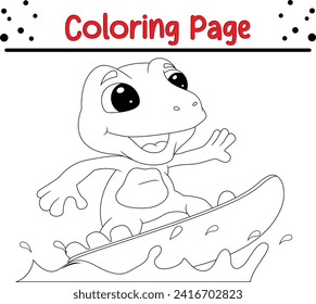 cute frog surfing coloring page