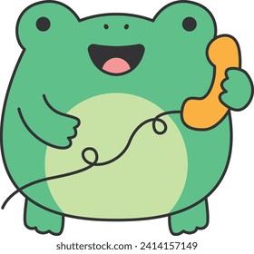 Cute frog talking on the phone. Vector illustration in flat style