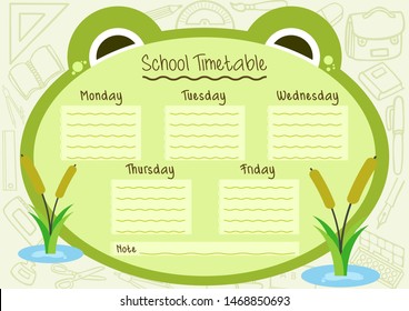 Cute Frog Timetable Full Editable Vector