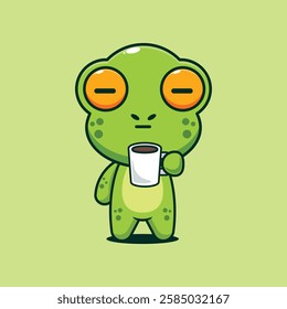 Cute frog is tired and sleepy holding coffee cartoon vector illustration. vector cartoon illustration suitable for poster, brochure, web, mascot, sticker, logo and icon.icon.