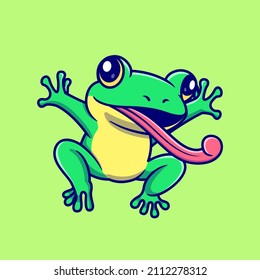 Cute Frog Toad Cartoon Vector Icon Illustration. Animal Nature Icon Concept Isolated Premium Vector. Flat Cartoon Style