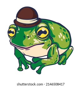 Cute frog, toad in  hat. Vector illustration