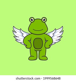 Cute frog using wings. Animal cartoon concept isolated. Can used for t-shirt, greeting card, invitation card or mascot.