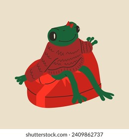 Cute frog with valentines decorations. Vector illustration.	