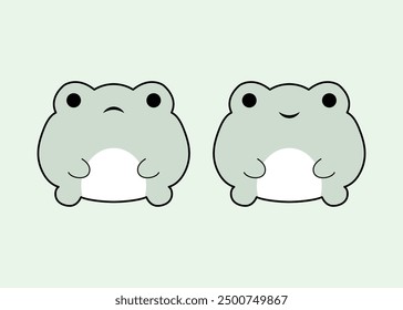 Lindo Vector de rana. Vector dibujado a mano. Esquema de rana sobre fondo verde menta. Adorable animal sentado en el suelo. Animales de dibujos animados. Diseño de estilo de boceto para camiseta. Rana de estilo anime.