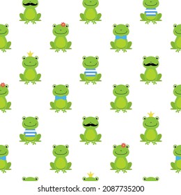 cute frog vector pattern, seamless pattern, flat frog cartoon background