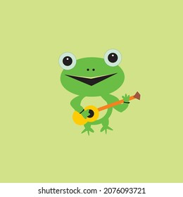cute frog vector playing guitar