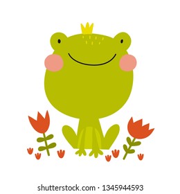 Cute frog vector print for baby.  Cartoon little frog vector illustration