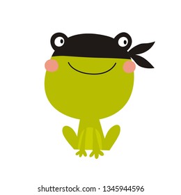 Cute frog vector print for baby.  Cartoon little frog vector illustration. Super Hero Frog