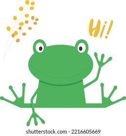 Cute Frog Waving Hi Sitting Flat Design Cartoon Character Kids Print Pattern Poster