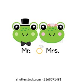 cute Frog wearing costumes of bride and groom vector illustration.