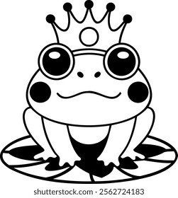 cute frog wearing crown sits on lily pad, exuding charm and whimsy