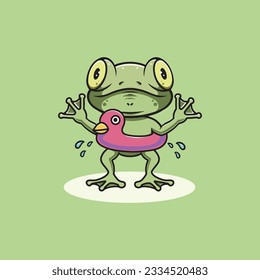 Cute frog wearing duck floater cartoon illustration