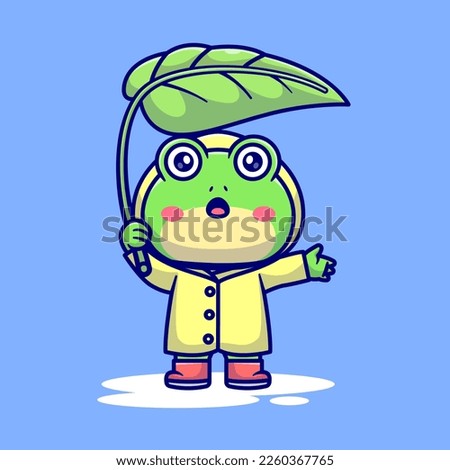 Cute Frog Wearing Raincoat And Holding Leaf Cartoon Vector 
Icon Illustration. Animal Nature Icon Concept Isolated 
Premium Vector. Flat Cartoon Style