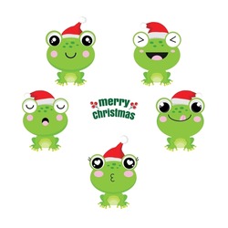 Cute Frog Wearing Santa's Hat For Christmas.