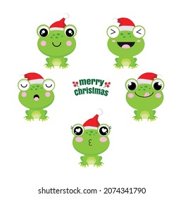 Cute frog wearing Santa's hat for Christmas.