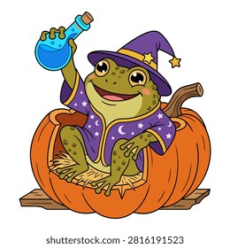 Cute frog wizard in