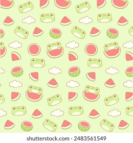 Cute froggy kawaii doodle seamless pattern