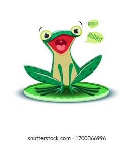 A cute frogling says ribbit. Vector illustration.