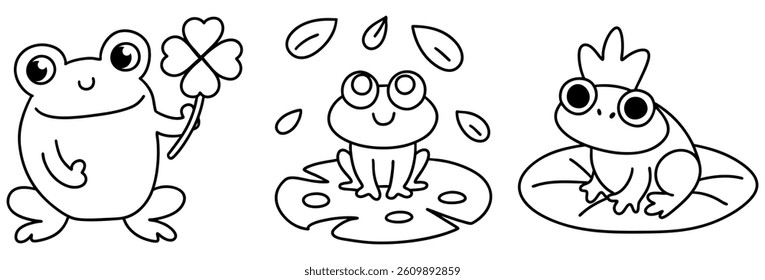 A Cute frogs are depicted in various playful poses showcasing their charm and joy in nature