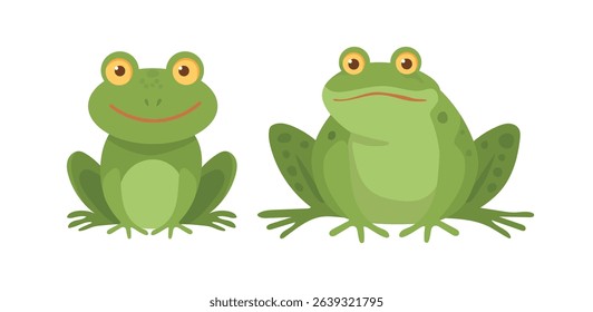 Cute frogs. Flat vector clipart, illustration with isolated background.