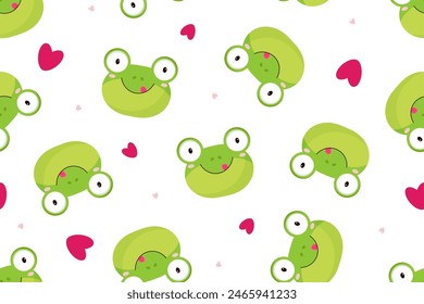 Ranas lindas y corazones sin patrón. Vector de fondo de amor. Tema infantil.