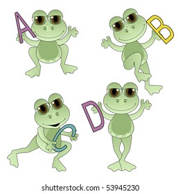 Cute Frogs holding letters of the alphabet.