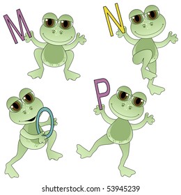 Cute Frogs holding letters of the alphabet.