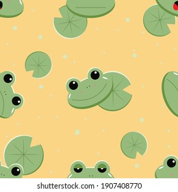 Cute Frogs Seamless pattern. Frogs pattern for fabric, baby clothes, background, textile,wrapping paper and other decoration.Vector illustration