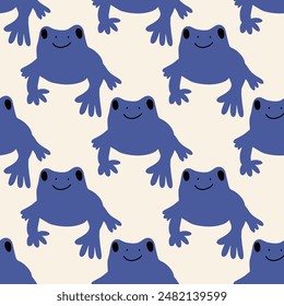 Cute frogs seamless pattern. Cute kawaii animal character. Vector background. Kids print