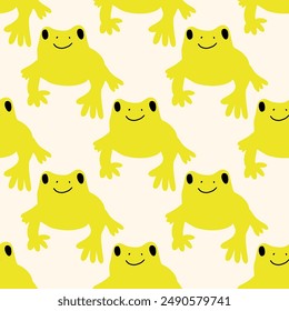 Cute frogs seamless pattern. Cute kawaii animal character. Vector background. Kids print