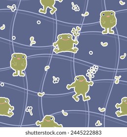 Cute frogs vector seamless pattern. Cartoon illustration for children's textiles and clothing.