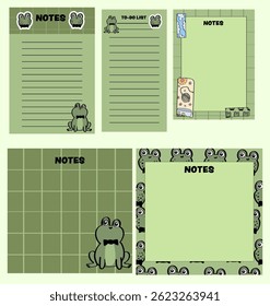 cute frog-themed notepad pages and memo pads collection.