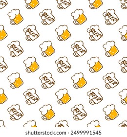 Cute Frothy Beer Glass Vector Seamless Pattern. Perfect for themed restaurant decor, party supplies, or any project catering to beer enthusiasts.