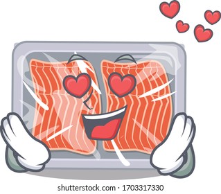 Cute frozen salmon cartoon character has a falling in love face