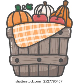 Cute fruit basket drawing during the autumn Use as a sticker illustration. hand painted