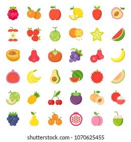 Cute fruit and berries, flat icon set 2