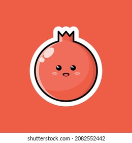 Cute fruit cartoon character with happy smiling expression. Flat vector design perfect for promotional endorsement icons, mascots or stickers. Pomegranate fruit face illustration. Editable, EPS 10.