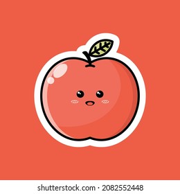 Cute fruit cartoon character with happy smiling expression. Flat vector design perfect for promotional endorsement icons, mascots or stickers. Red apple fruit face illustration. Editable, EPS 10.