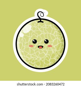 Cute fruit cartoon character with happy smiling expression. Flat vector design perfect for promotional endorsement icons, mascots or stickers. Green melon fruit face illustration. Editable, EPS 10.