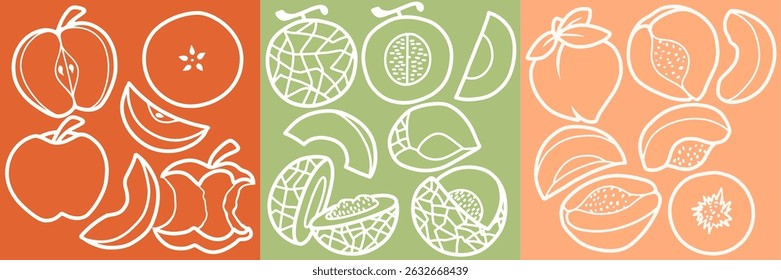 cute fruit cartoon style doodle line art, vector illustration .